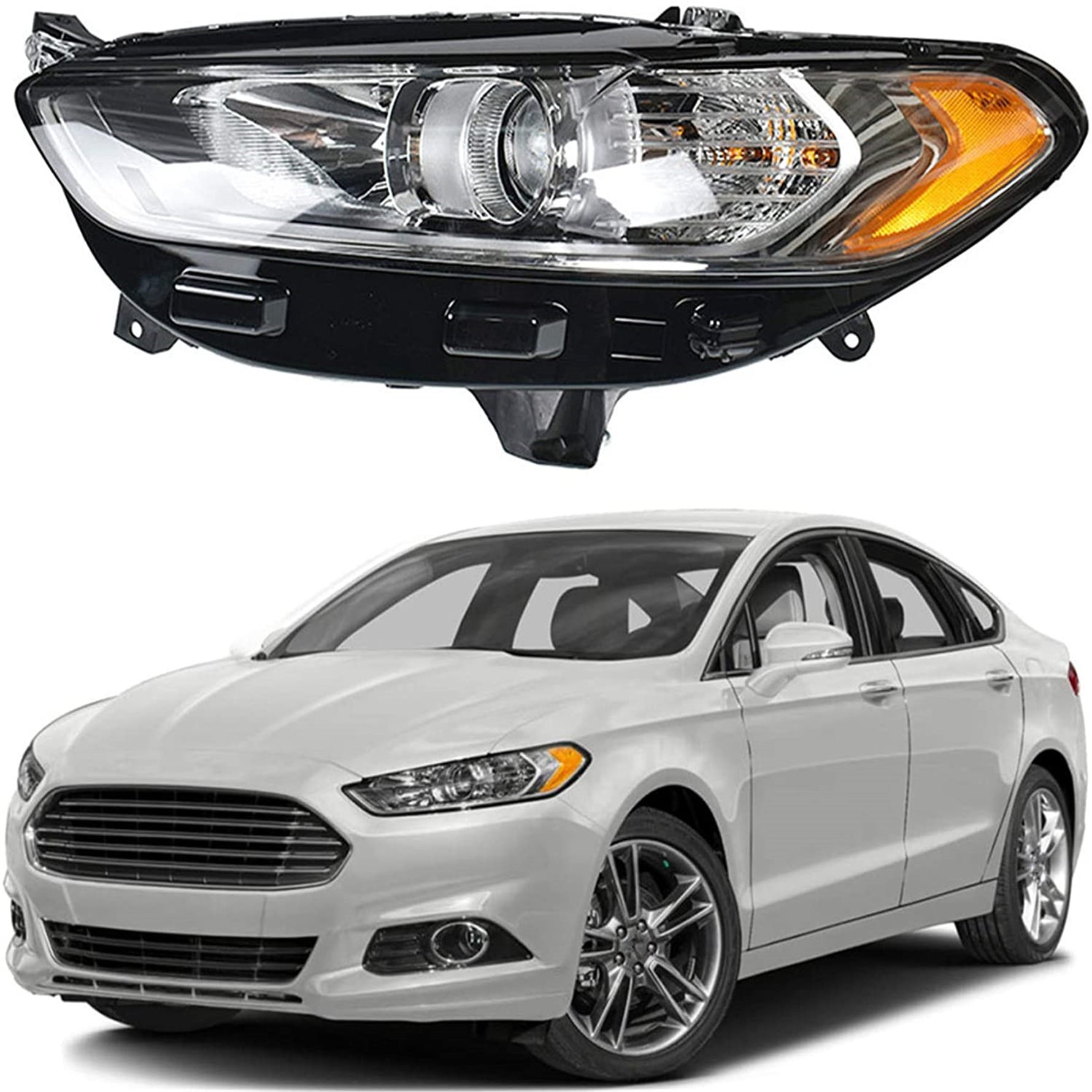 SEBLAFF Replacement for 2013 2014 2015 2016 Ford Fusion Headlight  Assemblies Halogen Models Projector Chrome Headlight Left Side (Driver Side)