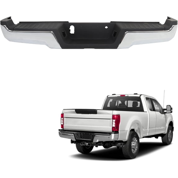 SEBLAFF Steel Rear Step Bumper Chrome Replacement for 2017-2022 F-250 F-350 Super Duty without Parking Aid Sensor Holes FO1103197