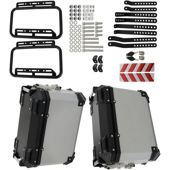 SEBLAFF Universal Side Cases Motorcycle,36L Silver Aluminum Motorbike Hard Side Saddlebag Box Trunk with Support Racks