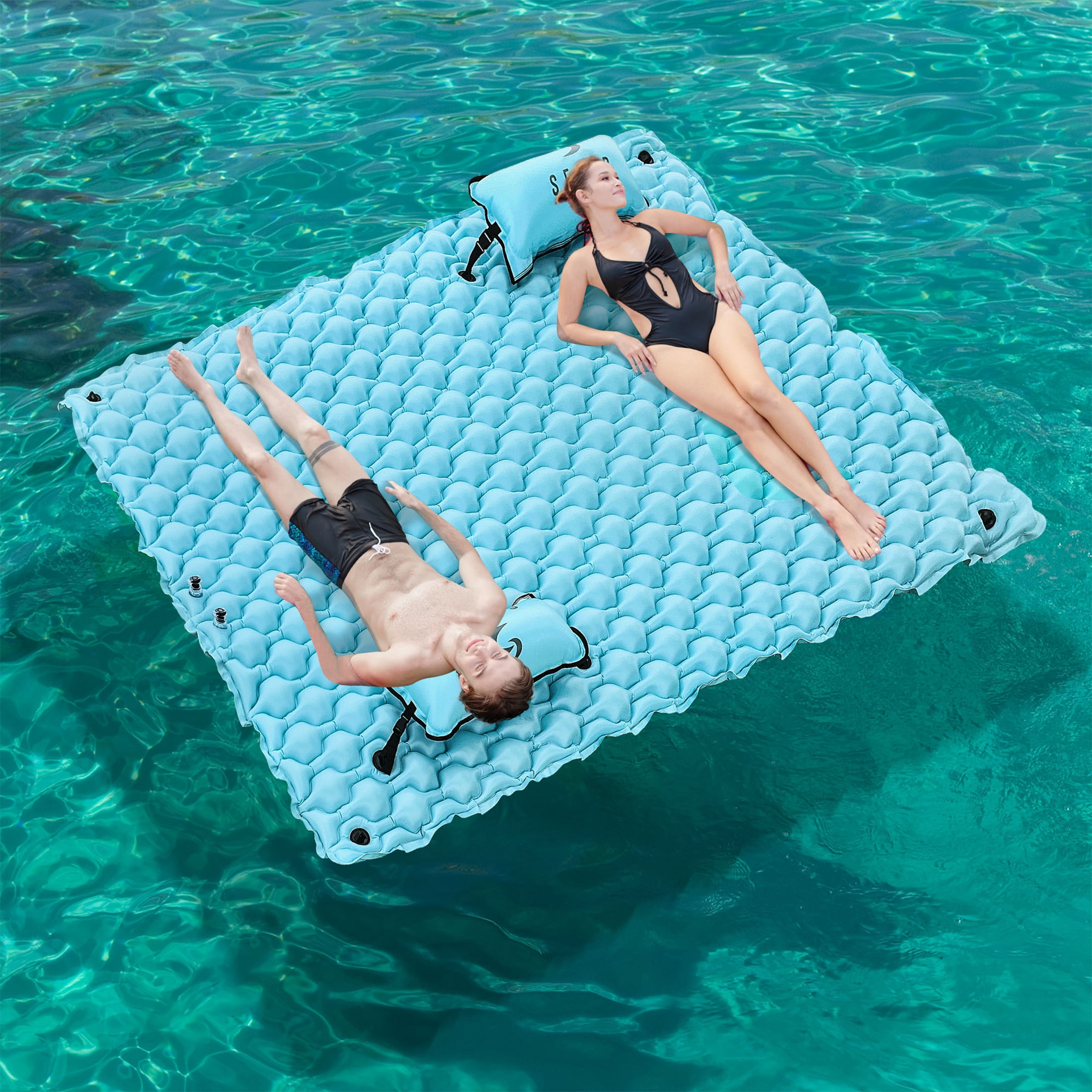 SEBOR Lake Floats for Adults with Pool Hammock, 114'' x 90'' Giant  Inflatable Floating Mat for Lake Pool Boating Beach, Floating Island for  Water Relaxing Party, for Family Couple Friends 