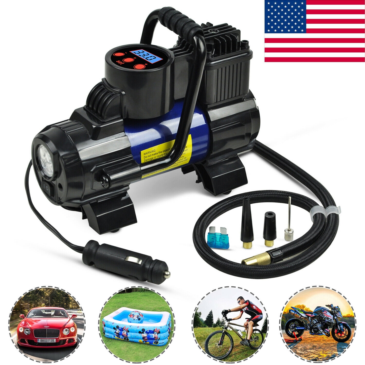 SEBORIO 12V DC Portable 150PSI Air Compressor Car Tyre Tire Inflator Pump Auto Shut Off LED Digital Display,Gold