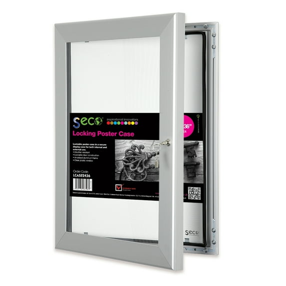 SECO Stewart Superior Locking Indoor/Outdoor Poster Case, Shatterproof, Rustproof, 24"x 36" in Silver