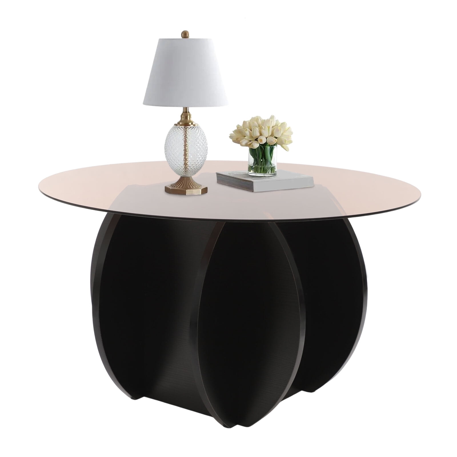 SECONDPEAK Round Glass Top Coffee Table Coffee Table with Glass ...