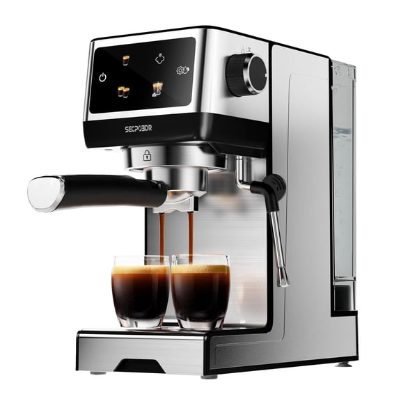 SECPOEDR 20Bar Espresso Machine with Hot & Rapid Cold Brew, Cappuccino Latte Machine with Milk Frother, 45oz Removable Water Tank, Touchscreen, Silver