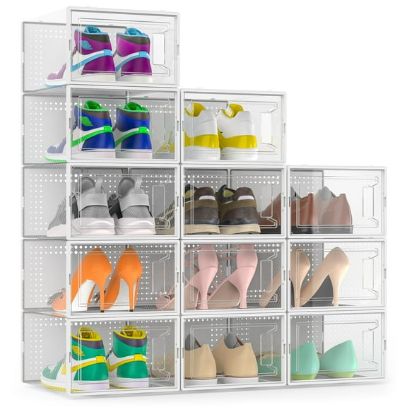 SECRET SPACE 12 PACK LARGE SHOE ORGANIZER STORAGE BOXES - WHITE