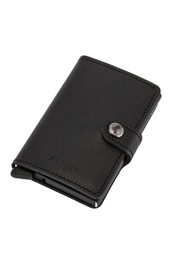 - Men Mini Wallet Genuine Original Leather RFID Safe Card Case for max 12 cards (Crisple Black) Y101