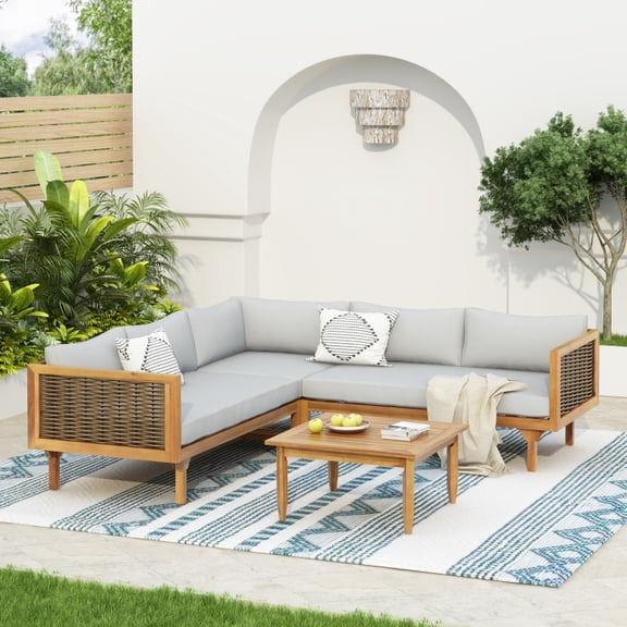SECTIONAL SEATING GROUP WITH WATERPROOF CUSHIONS - PREMIUM OUTDOOR SOFA SET(BEIGE CUSHION)