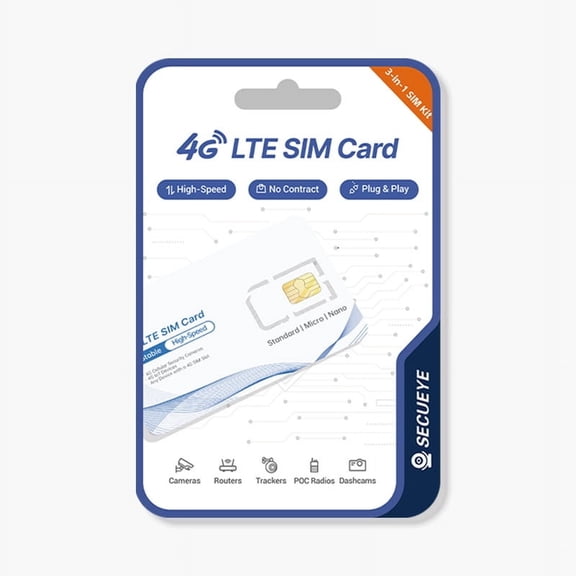 SECUEYE 4G LTE SIM Card Prepaid Phone Plan No Contract Nation-Wide Coverage for Security Cameras Routers IoT Devices - Data Only (24GB/360Days)