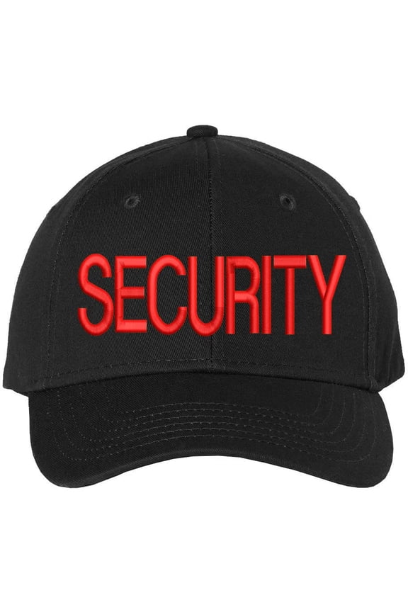 SECURITY Baseball Hat | LARGE Embroidered Structured Adjustable Uniform Guard Officer Official Bouncer Bodyguard Cap (BlackWithRedText)