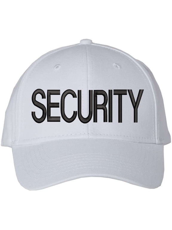 SECURITY Baseball Hat | LARGE Embroidered Structured Adjustable Uniform Guard Officer Official Bouncer Bodyguard Cap (WhiteWithBlackText)