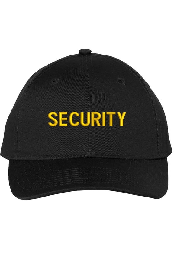 SECURITY Lightweight Twill Snapback Cap Structured Uniform Guard Agent Adjustable Hat (BlackWithGoldText)
