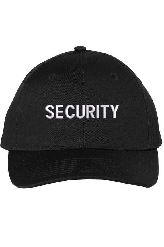 SECURITY Lightweight Twill Snapback Cap Structured Uniform Guard Agent Adjustable Hat (BlackWithWhiteText)