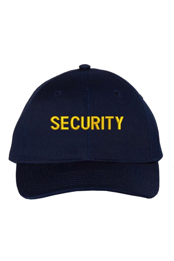 SECURITY Lightweight Twill Snapback Cap Structured Uniform Guard Agent Adjustable Hat (NavyWithGoldText)