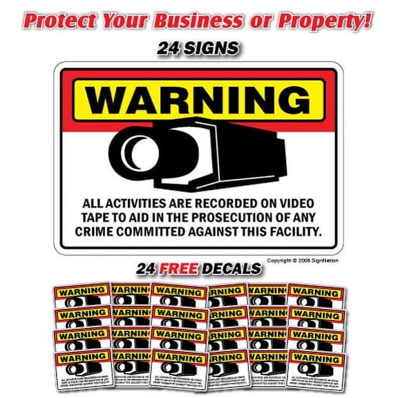 SECURITY SURVEILLANCE SIGN ~24 Signs & 24 Free Decals~ | Indoor/Outdoor | Business, Garages, Home, Offices | SignMission Wall Plaque