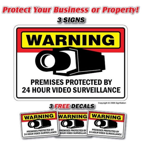 SECURITY SURVEILLANCE SIGN 3 Signs & 3 Free Decal video | Indoor/Outdoor | Business, Garages, Home, Offices | SignMission Wall Plaque