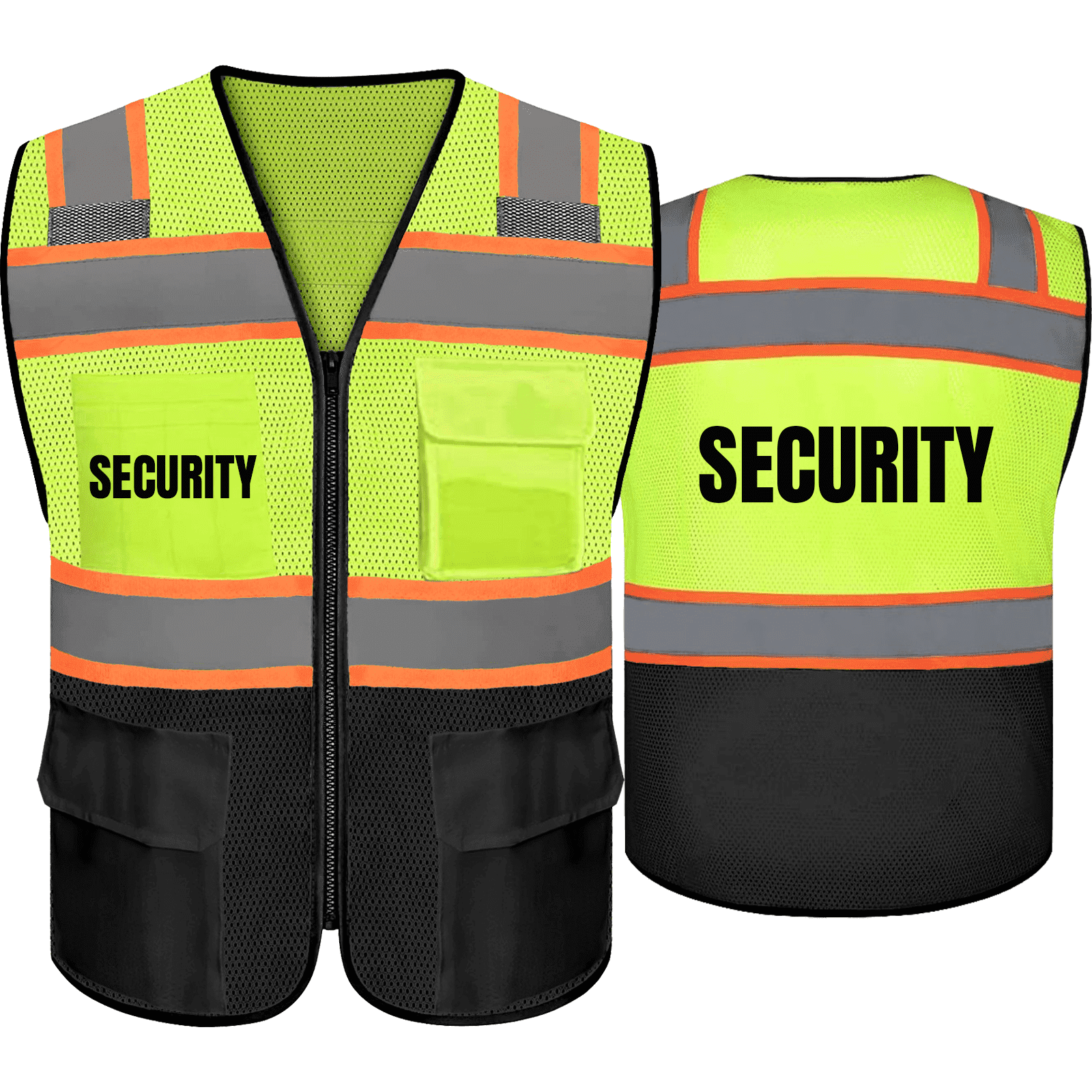 Safety Vest for Security Guards with 9 Pockets & Zipper Reflective High ...