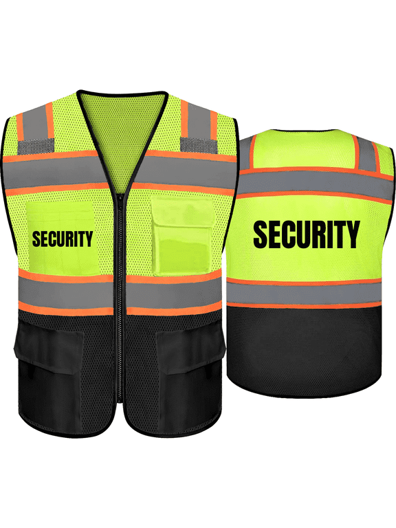 Safety Vest for Security Guards with 9 Pockets & Zipper Reflective High Visibility Security Vest Class 2 Outdoor Workwear Meets ANSI/ISEA