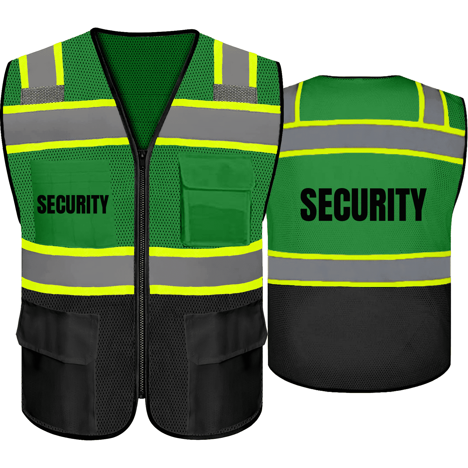 Safety Vest for Security Guards with 9 Pockets & Zipper Reflective High ...