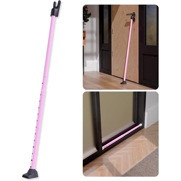 SECURITYMAN 2-in-1 Door Security Bar & Sliding Door Security Bar - Withstands 400lbs of Force - Door Jammer Constructed of High Grade Iron - Pink Door Stoppers - Patio, Window, Hinged Doors