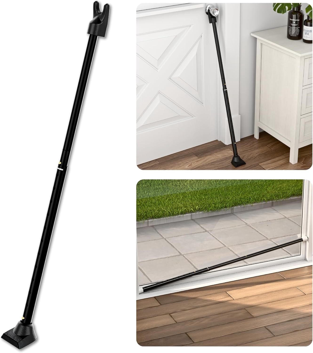 SecurityMan 2-in-1 Adjustable Door & Patio Bar, Heavy-Duty Iron Jammer for Hinged and Sliding Doors, Black
