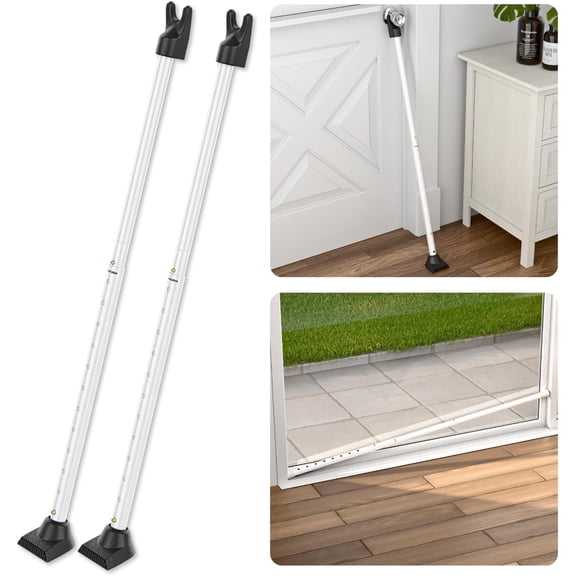 SecurityMan 2-in-1 Adjustable Door Security Bar & Sliding Patio Door Lock (2 Pack), Heavy-Duty Iron with Interchangeable Caps - White