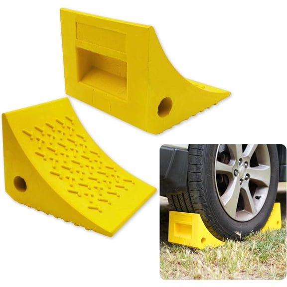 SECURITYMAN Heavy Duty Wheel Chocks (2 Pack) - Durable, Non-Slip, Solid Rubber Wheel Chocks for Boat Trailers, RV, Truck, Camper - Grip on All Surfaces - Trailer Wheel Chocks - Yellow