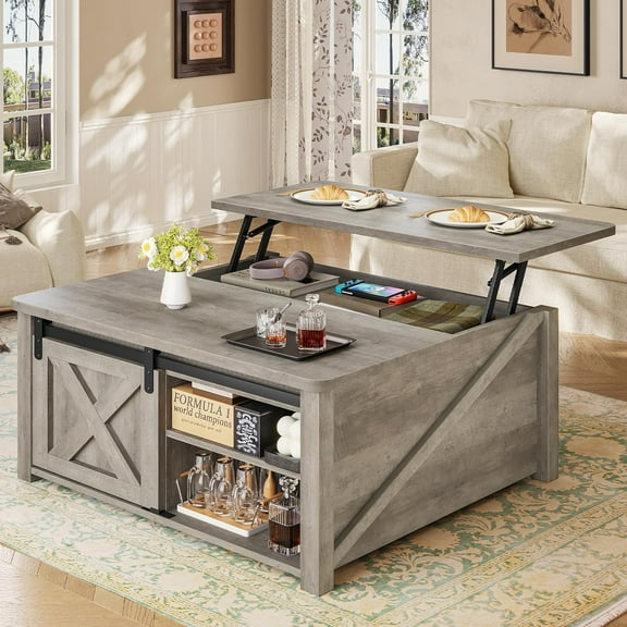 SEDETA 31.5" Lift Top Coffee Table with Storage, Square Coffee Tables for Living Room, Farmhouse Coffee Table with Large Hidden Storage Compartment and Adjustable Shelves, Grey