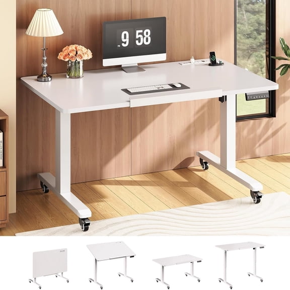 SEDETA 47 Inch Electric Standing Desk with Wheels, 180° Tiltable Foldable Computer Desk, Height Adjustable Desk for Writing, Drawing, Gaming, Sit Stand Up Desk, Perfect for Bed/Sofa/Office, White