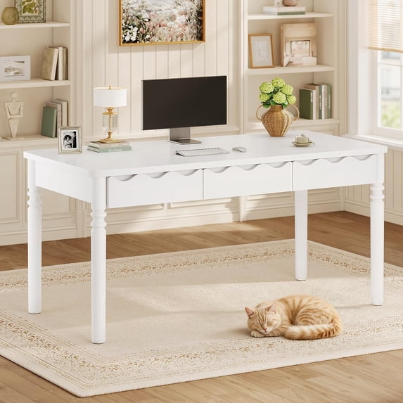 Solid Wood Computer Desk, 47'' Executive Desk with 3 Wood Drawers, Study Writing Table for Home Office, Study Room, Bedroom