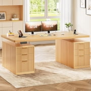 SEDETA 55 Inch Electric Standing Desk with 6 Wood Drawers, Electric Adjustable Sit Stand up Desk with Storage, Fluted Computer Desks with Power Outlets for Home