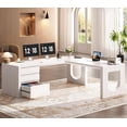 thumbnail image 1 of SEDETA 63" L Shaped Desk with 3 Wood Drawers, Modern Executive Office Desk with File Drawer, Wood Corner Computer Desk with U-Shaped Legs & Relief Texture, Home Office Desk with Power Outlet, White, 1 of 9