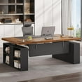 thumbnail image 1 of SEDETA 63" Standing Office Desk with Storage, Height Adjustable Executive Desk witj Power Outlets & Open Shelves, Large Computer Desk with Privacy Panel for Home Office, Black, 1 of 9