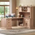 thumbnail image 1 of SEDETA 67" Farmhouse Desk with Hutch, L Shaped Office Desk with 4 Drawers & Storage Cabinet, Executive Corner Computer Desk with Sliding Doors, File Drawer & Power Outlet for Home Office, Oak, 1 of 9