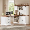 thumbnail image 1 of SEDETA 67" Farmhouse L Shaped Desk with Hutch, Executive Home Office Desks with 4 Drawers & Storage Cabinet, Corner Computer Desk with Sliding Doors, File Drawer & Power Outlet, White+Brown, 1 of 9