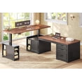 thumbnail image 1 of SEDETA 70.9" L Shaped Standing Desk with Storage, Convertible Height Adjustable Electric Sit Stand Desk with File Drawers, Cabinet, Monitor Shelf & Charging Port, Black+Brown, 1 of 9