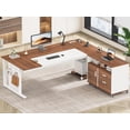 thumbnail image 1 of SEDETA 71" Office Desk with Rolling File Cabinet, L Shaped Desk with Drawers, Large Computer Desk with Power Outlets, CPU Stand, Pegboard and Storage Shelves for Home Office, White & Brown, 1 of 9