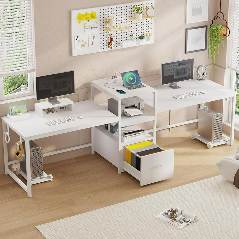 Long double online desk with drawers