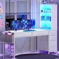 thumbnail image 1 of SEDETA Computer Desk with 5 Drawers and Bookshelf, Reversible Home Office Desk with Storage Shelves and File Drawer, Gaming Desk with LED Lights for Small Spaces, White, 1 of 15