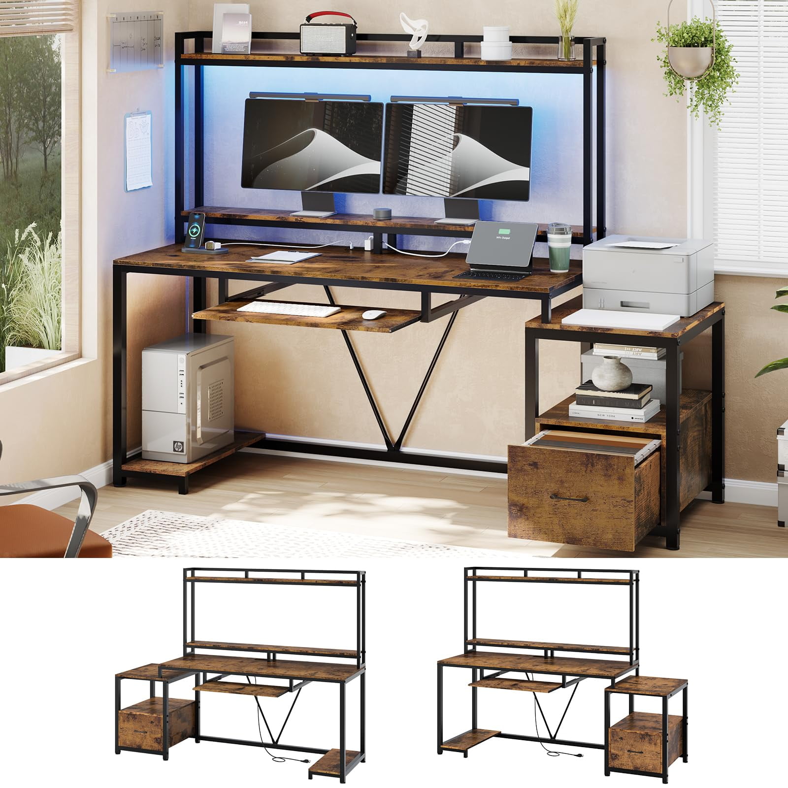 SEDETA Computer Desk with Hutch and Shelves, 55" Office Desk with