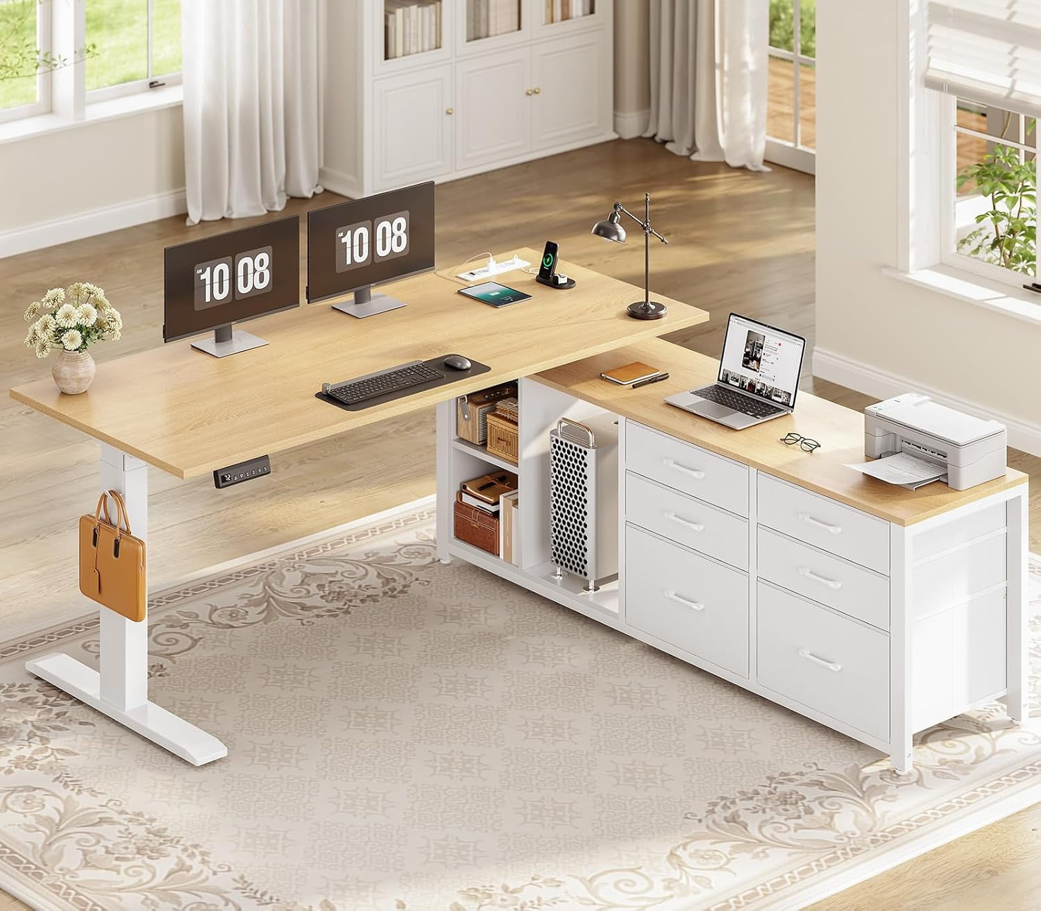 SEDETA Electric Standing Desk with 6 Drawers, Height Adjustabel L ...