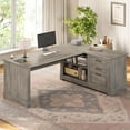 thumbnail image 1 of SEDETA Executive Desk, 61" Farmhouse L Shaped Desk with File Drawers, Office Desk with Drawers and Power Outlets, Computer Desk with Storage Shelves for Home Office, Grey, 1 of 7