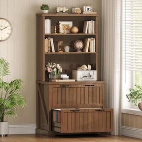 SEDETA Farmhouse File Cabinet with 2 Drawers, Filing Cabinet for Home Office with Storage Shelves, Tall Office File Cabinets for Letter/Legal/A4 Size, Lateral File Cabinets with Printer Stand, Brown