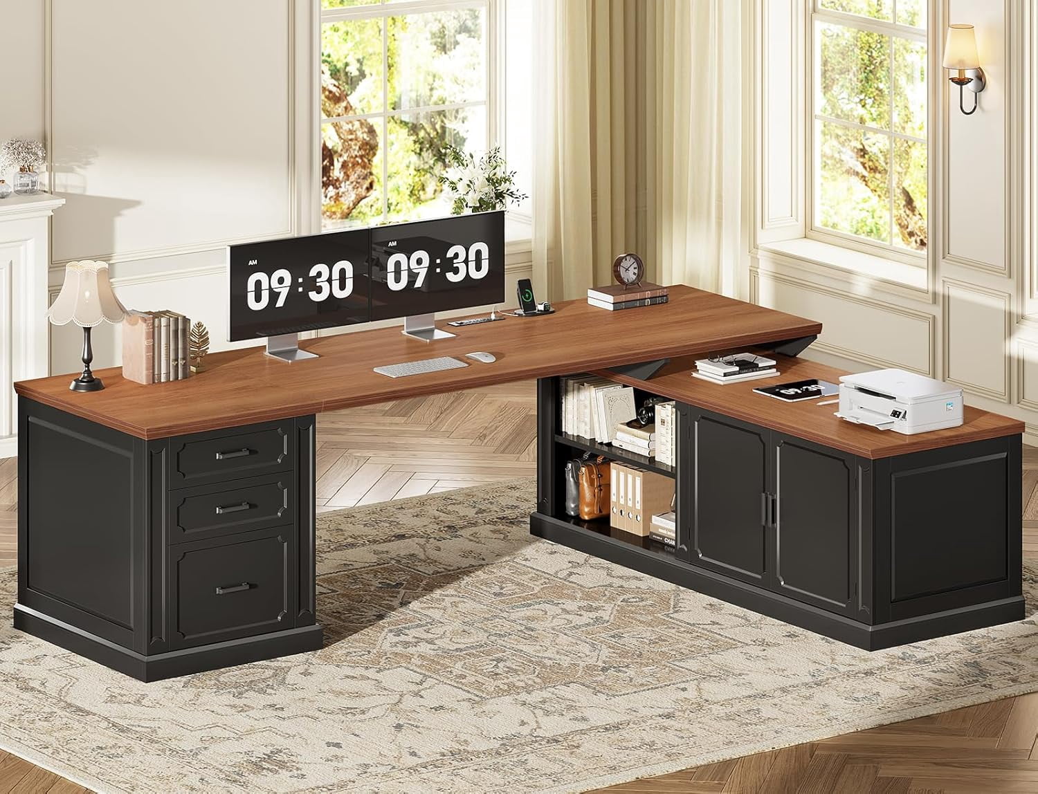 SEDETA Farmhouse L Shaped Desk with Storage, 70.9" Home Office Desk ...