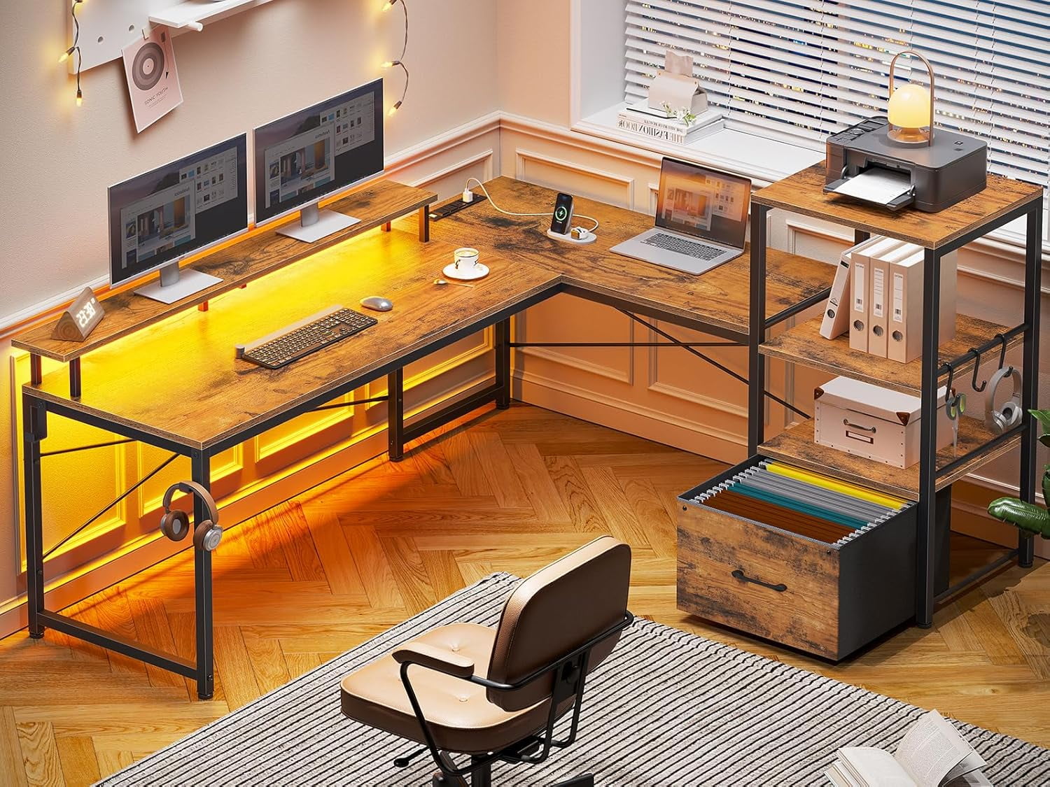 SEDETA Home Office Desk with File Drawer and Power Outlet, 51