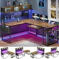 thumbnail image 1 of SEDETA L Shaped Computer Desk, Reversible Corner Desk with Power Outlet and Pegboard, Computer Desk with Led Lights, Keyboard Tray, Headphone Hook and Storage Shelves, Rustic, 1 of 7