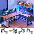 thumbnail image 1 of SEDETA L Shaped Gaming Desk with Hutch, 57.5” Reversible Corner Computer Desk with Storage Shelves, Gaming Desk with Pegboard, LED Lights, Power Outlet, Keyboard Tray (Rustic Brown), 1 of 15