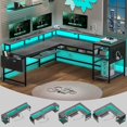 thumbnail image 1 of SEDETA L Shaped Gaming Desk, Reversible Computer Desk, Gaming Desk with Power Outlets & LED Strip, Monitor Shelf, Keyboard Tray, Pegboard and Storage Shelves for Home Office, Black, 1 of 16