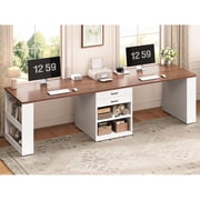 SEDETA Two Person Desk with Drawers, 90 Inch Long Computer Desk with Storage Shelves, Double Gaming Desk, Wooden Office Desk, Writing Table with Storage for Home Office, White