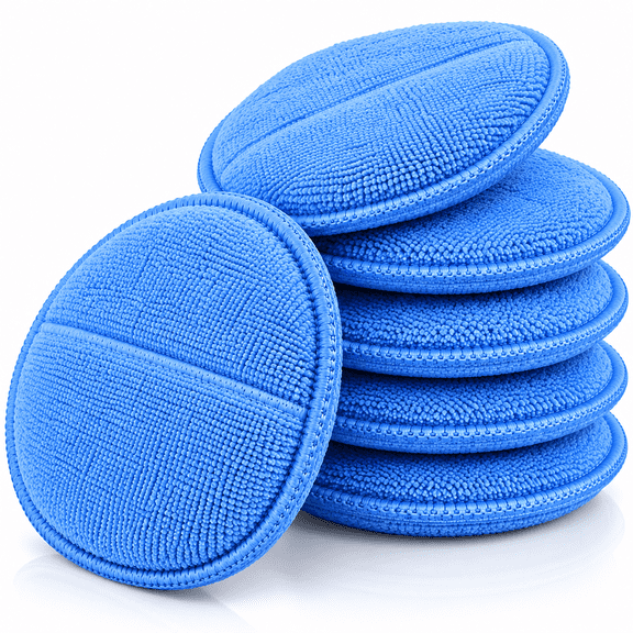 SEDLAV 5 Inch Microfiber Car Wax Applicator Pad Set, Round Foam Sponge Sponges for Detailing, Buffing, Fine Polishing, Cleaning, and Interior Leather Care, Blue, 6 Pack