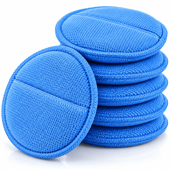 SEDLAV 6 Pack Microfiber Car Wax Applicator Pads with Finger Pocket 5 Inch Round Foam Buffing Sponge for Polish Detailing Surface Cleaning Auto Interior Exterior Blue